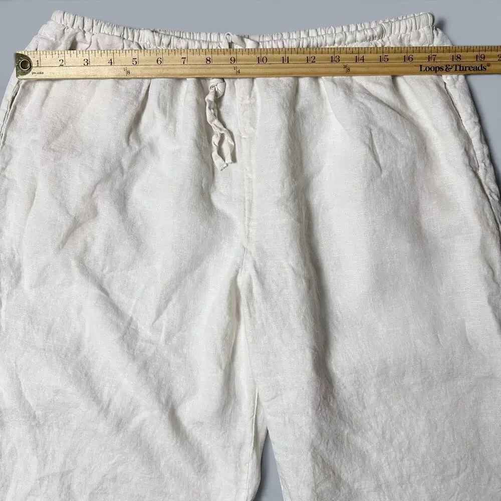 Everlane European Flax Linen Drawstring Pants Womens Size L Off White Pull On